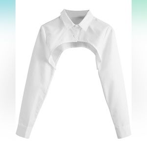 Women's Long Sleeve Button Front Collared Ultra Crop Blouse Shirt Top